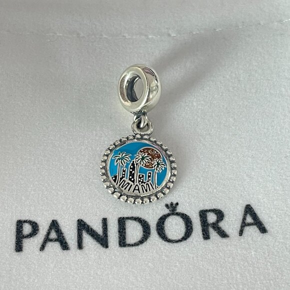 Pandora Miami Beach Dangle Charm Travel S925 Silver Pendant Dangle for Bracelet - Picture 1 of 3